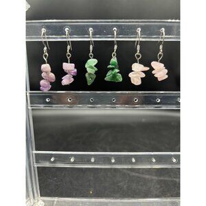 Set of 3 Crystal Gem Stone Boho Earrings  Amythest , Rose Quartz , Aventurine 1"